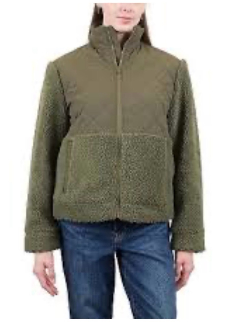 Liv Outdoor Women's Olive Sherpa Zip-Up Jacket with Quilted Yoke Sz XL GUC